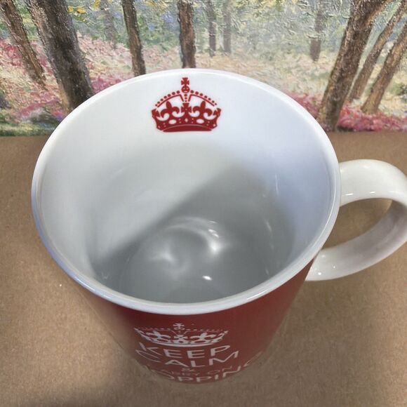 Keep Calm and Carry On Mug Red White Queens Crown Coffee Cup 10oz - Picture 2 of 4
